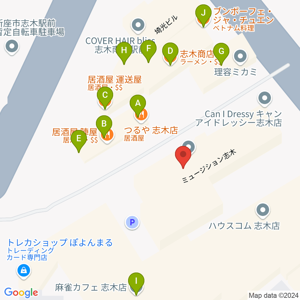 森音楽教室ボーカルコース周辺のファミレス・ファーストフード一覧地図