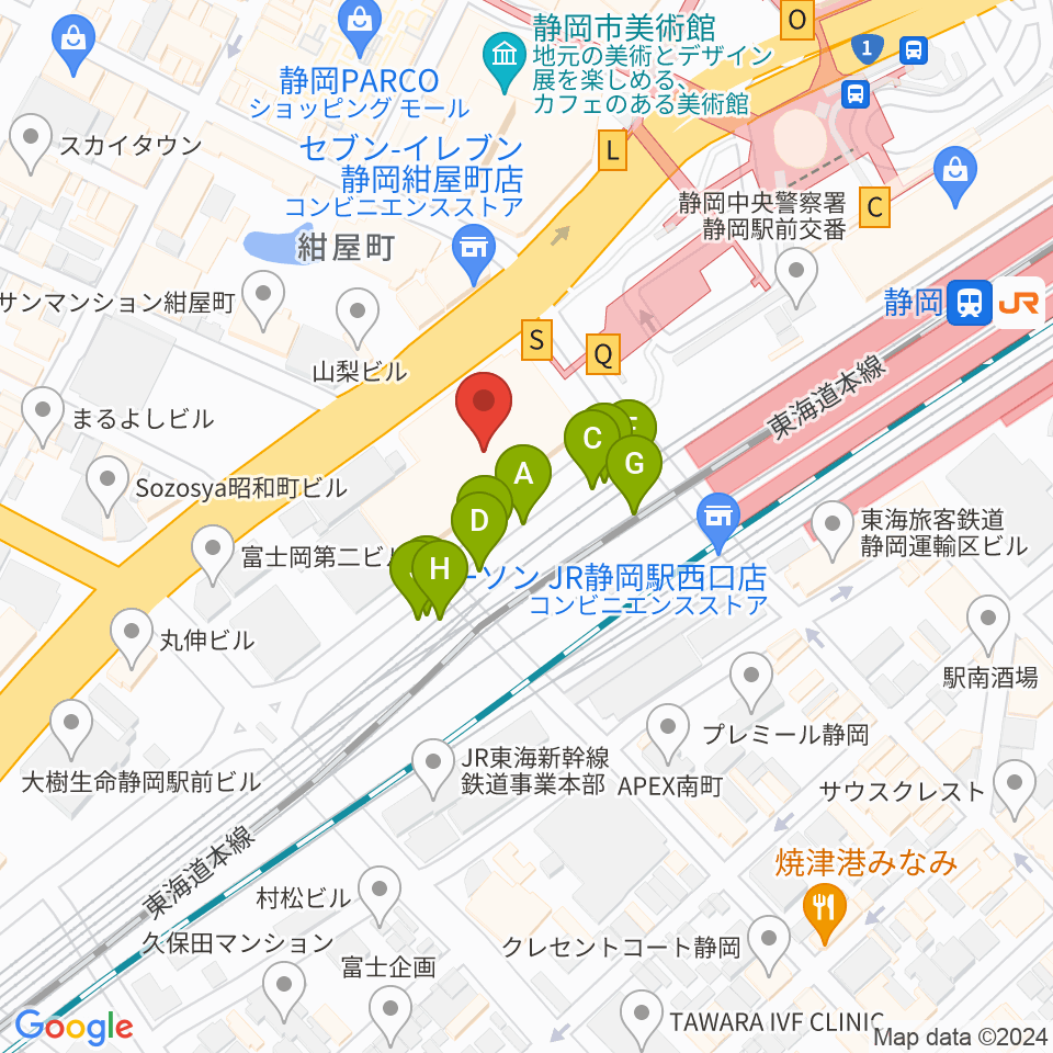 静岡音楽館AOI周辺のファミレス・ファーストフード一覧地図