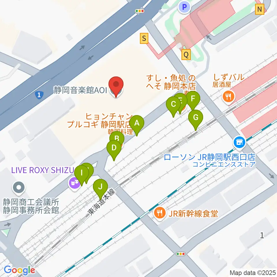 静岡音楽館AOI周辺のファミレス・ファーストフード一覧地図