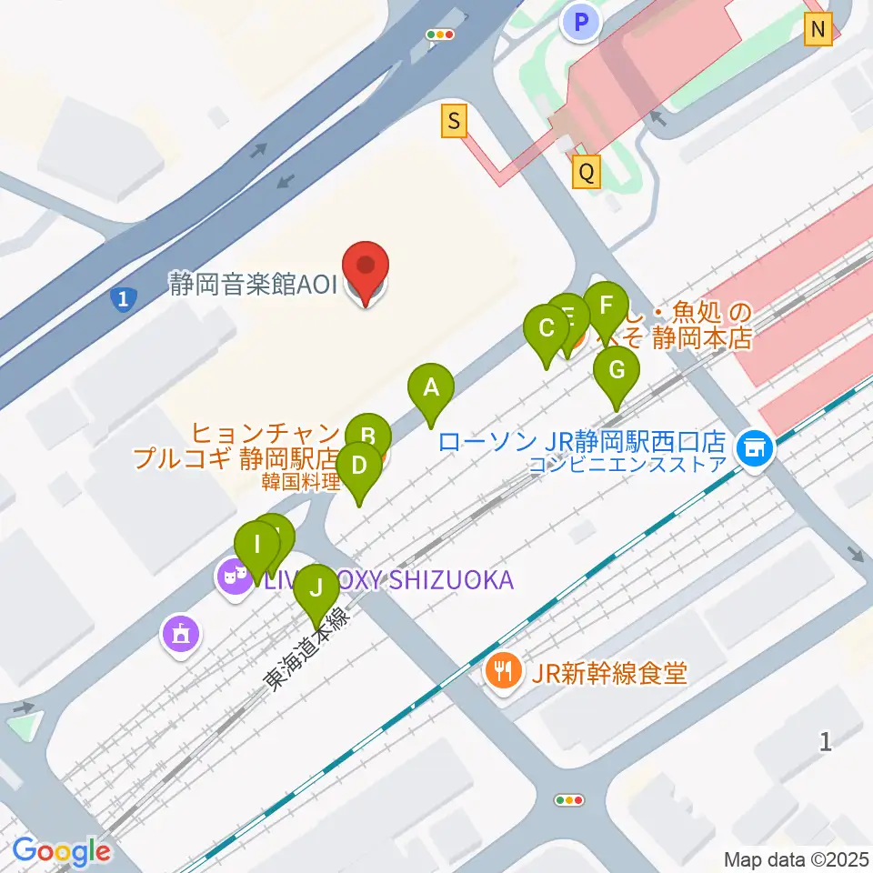静岡音楽館AOI周辺のファミレス・ファーストフード一覧地図