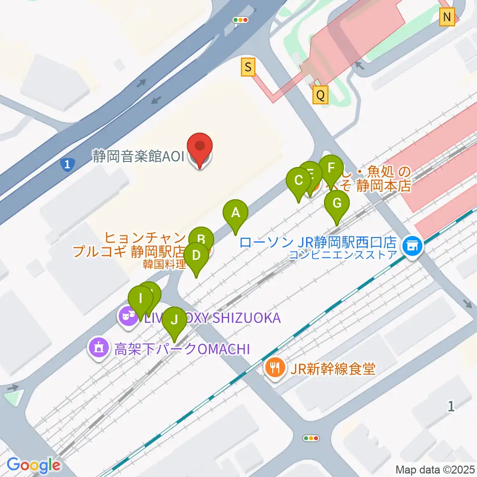 静岡音楽館AOI周辺のファミレス・ファーストフード一覧地図