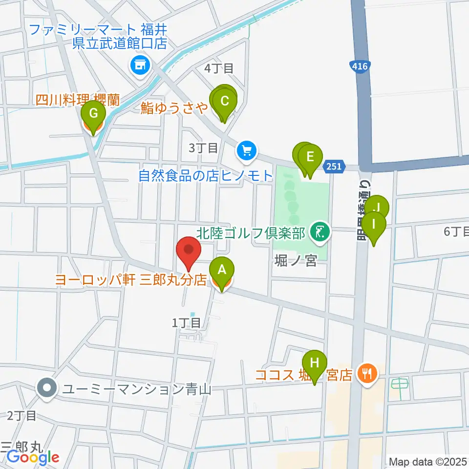 西川音楽教室周辺のファミレス・ファーストフード一覧地図