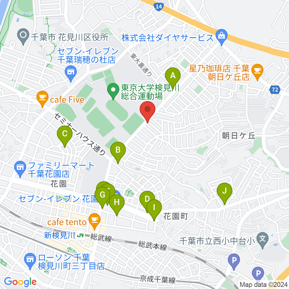 はなみがわ風の丘HALL周辺のファミレス・ファーストフード一覧地図