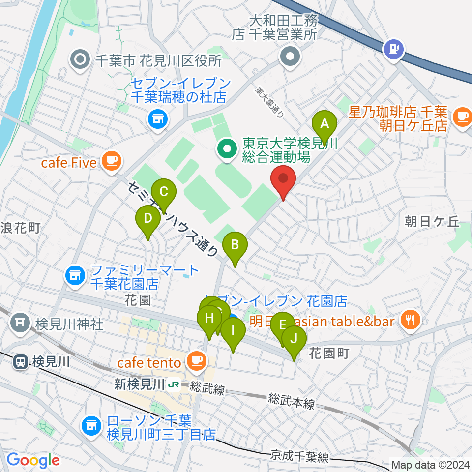 はなみがわ風の丘HALL周辺のファミレス・ファーストフード一覧地図