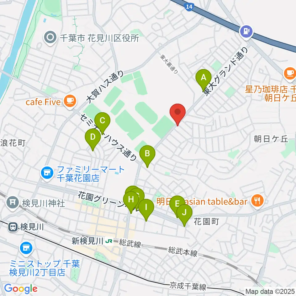 はなみがわ風の丘HALL周辺のファミレス・ファーストフード一覧地図