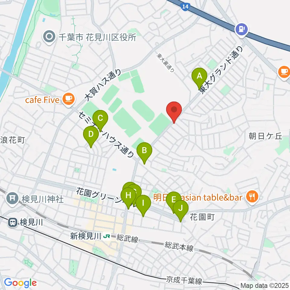 はなみがわ風の丘HALL周辺のファミレス・ファーストフード一覧地図