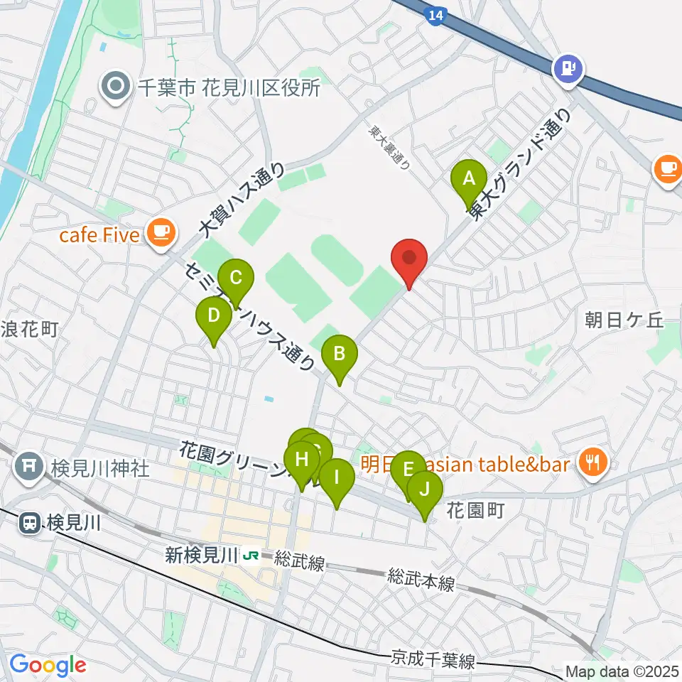 はなみがわ風の丘HALL周辺のファミレス・ファーストフード一覧地図