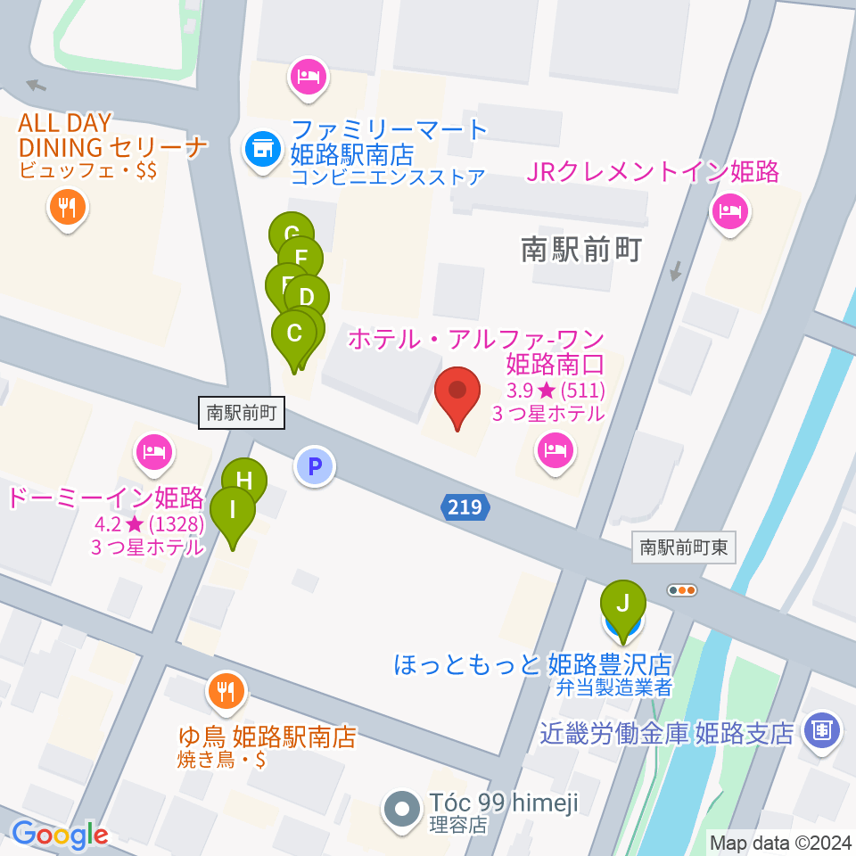 スガナミミュージックサロン姫路周辺のファミレス・ファーストフード一覧地図