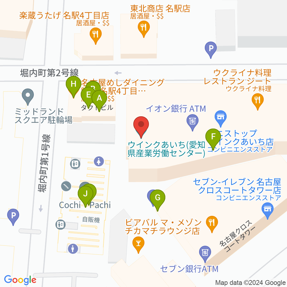 ウインクあいち周辺のファミレス・ファーストフード一覧地図