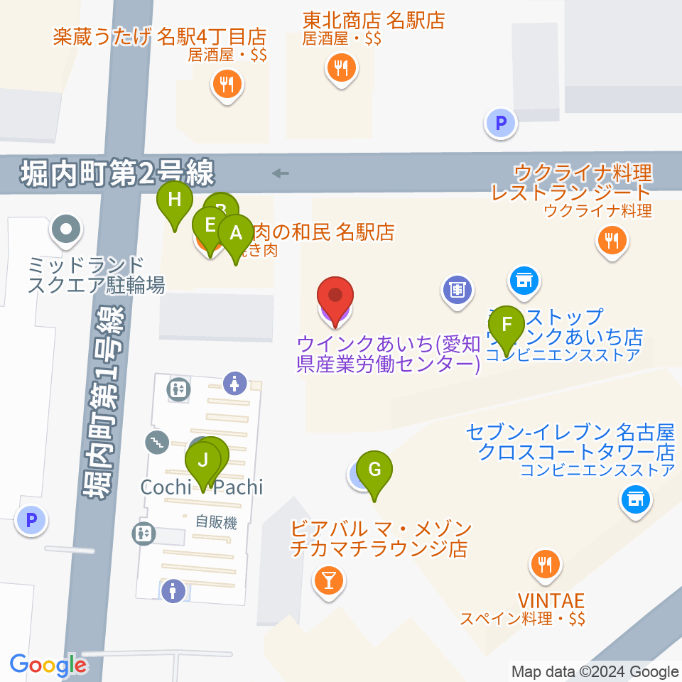 ウインクあいち周辺のファミレス・ファーストフード一覧地図