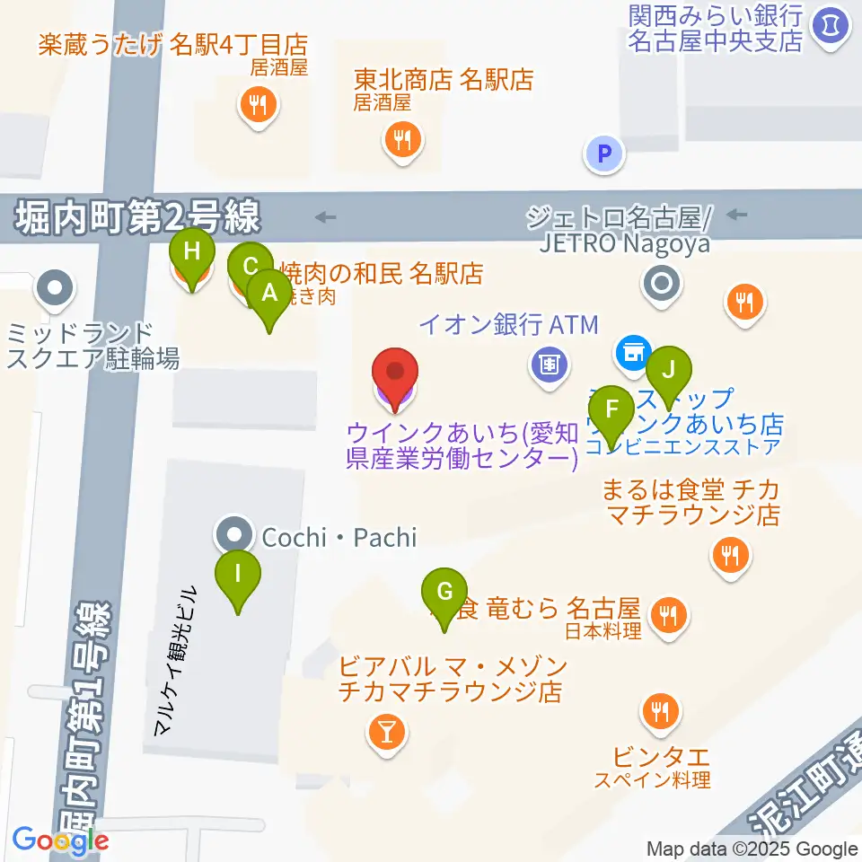 ウインクあいち周辺のファミレス・ファーストフード一覧地図