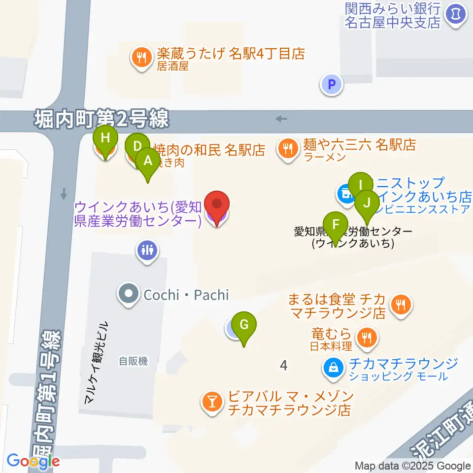 ウインクあいち周辺のファミレス・ファーストフード一覧地図