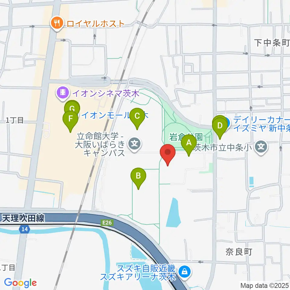 立命館いばらきフューチャープラザ周辺のファミレス・ファーストフード一覧地図