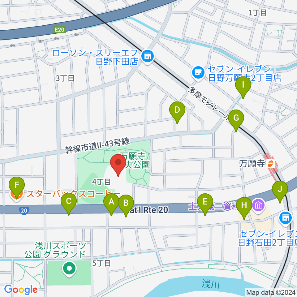 安養寺本堂・客殿地下ホール周辺のファミレス・ファーストフード一覧地図