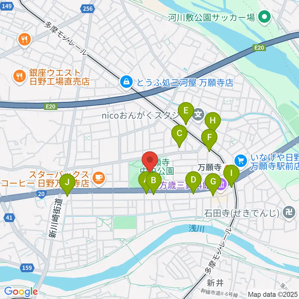 安養寺本堂・客殿地下ホール周辺のファミレス・ファーストフード一覧地図