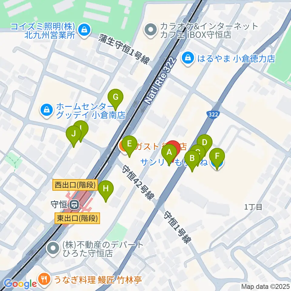 守恒みらいホール周辺のファミレス・ファーストフード一覧地図