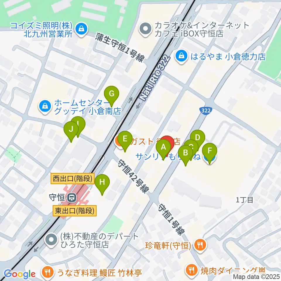 守恒みらいホール周辺のファミレス・ファーストフード一覧地図