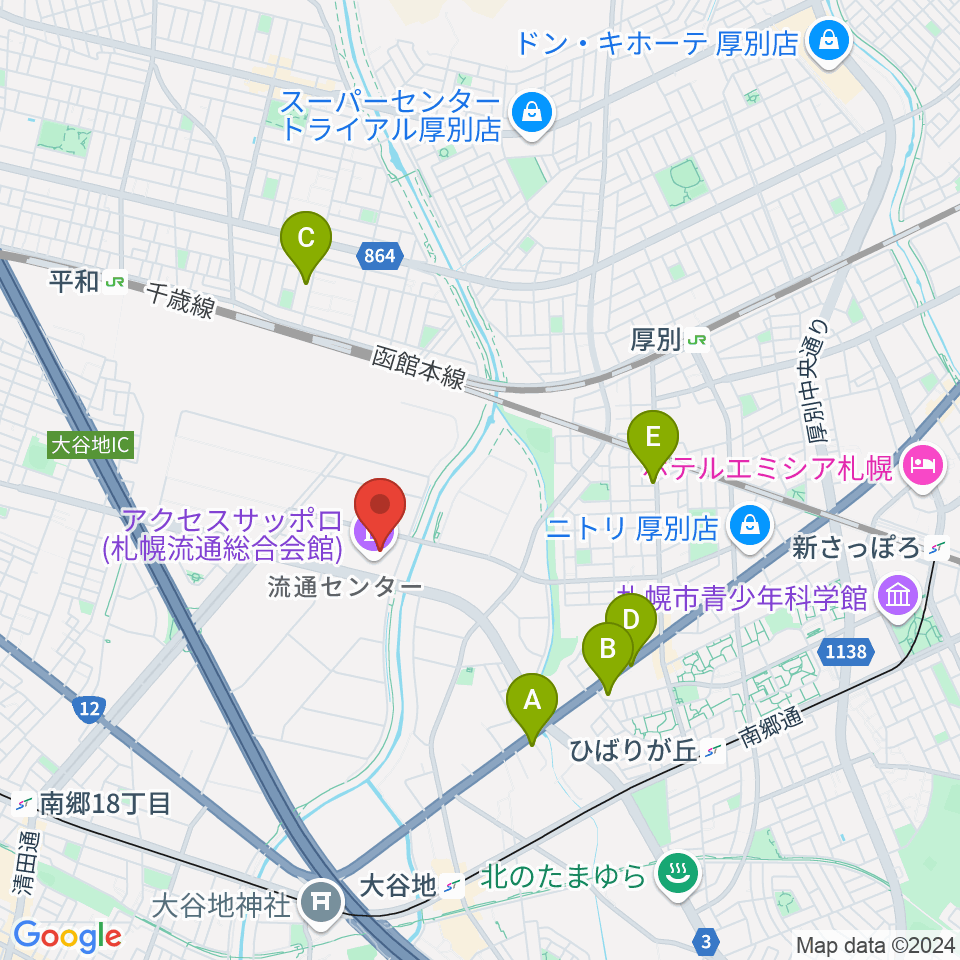 アクセスサッポロ周辺のファミレス・ファーストフード一覧地図