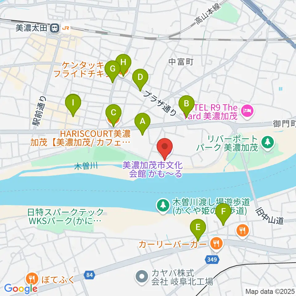 かも〜る 美濃加茂市文化会館周辺のファミレス・ファーストフード一覧地図