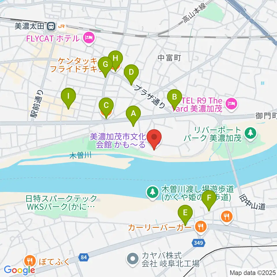 かも〜る 美濃加茂市文化会館周辺のファミレス・ファーストフード一覧地図