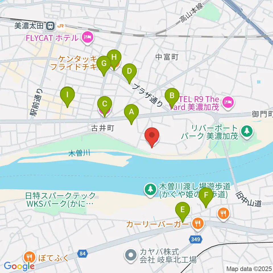 かも〜る 美濃加茂市文化会館周辺のファミレス・ファーストフード一覧地図