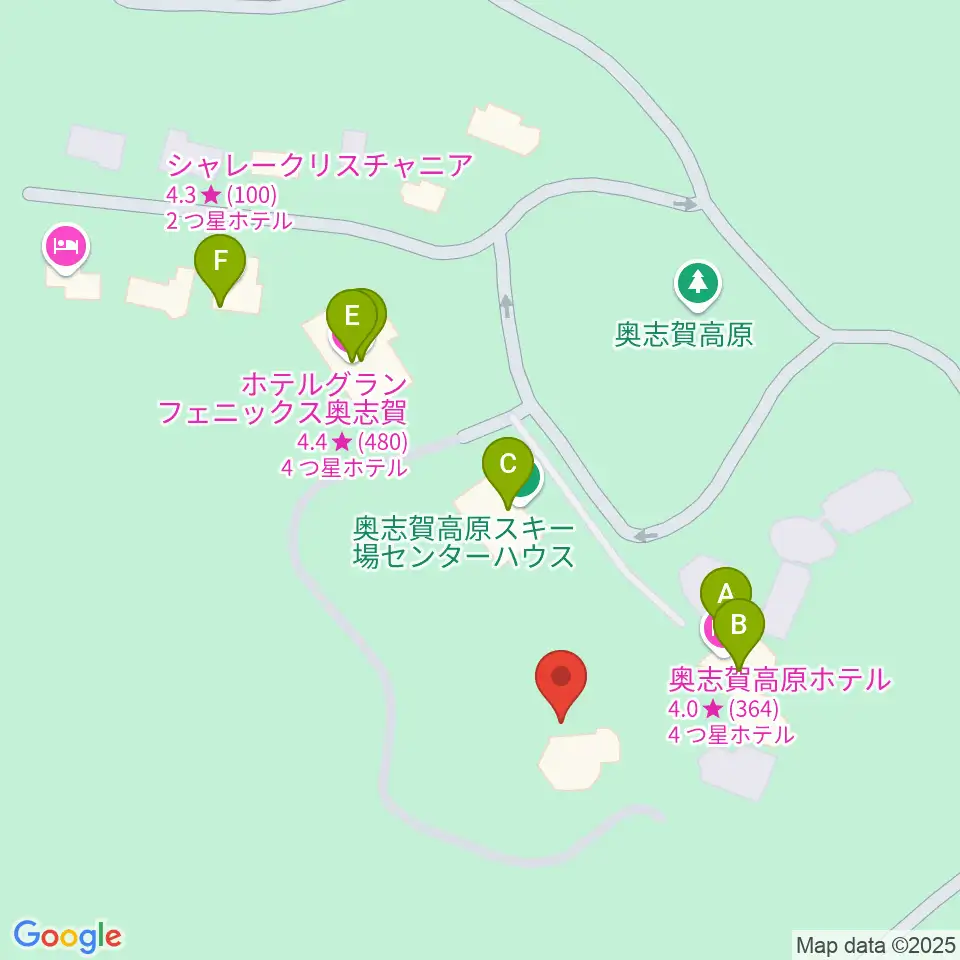 奥志賀高原 森の音楽堂周辺のファミレス・ファーストフード一覧地図