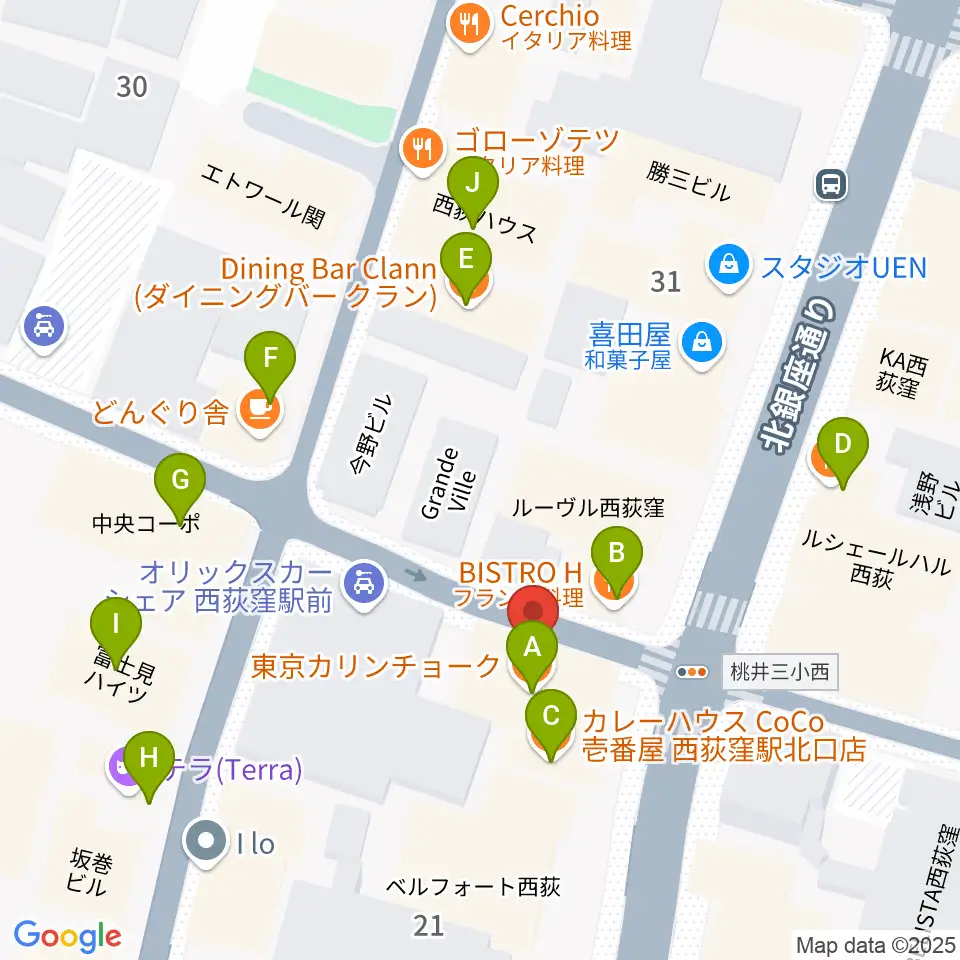 アケタの店周辺のファミレス・ファーストフード一覧地図