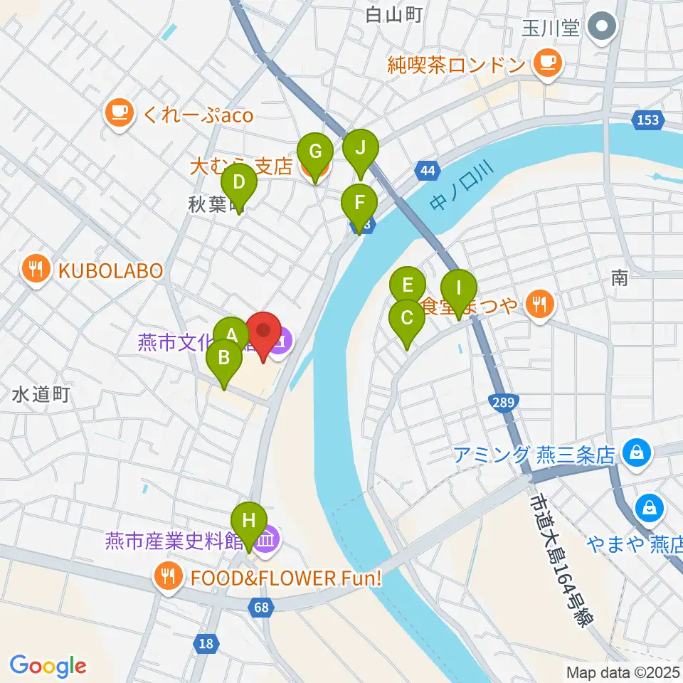 燕市文化会館周辺のファミレス・ファーストフード一覧地図