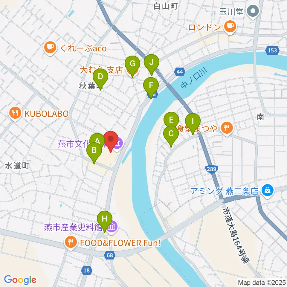 燕市文化会館周辺のファミレス・ファーストフード一覧地図