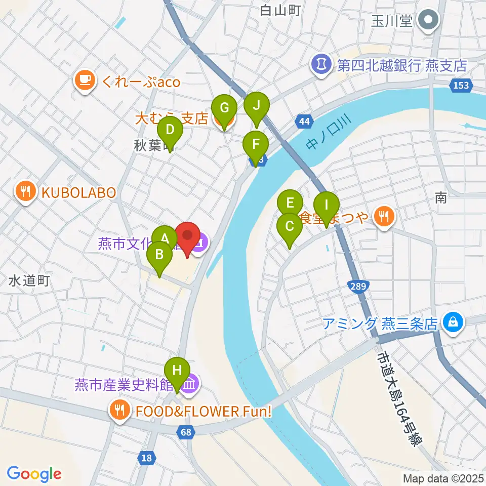 燕市文化会館周辺のファミレス・ファーストフード一覧地図