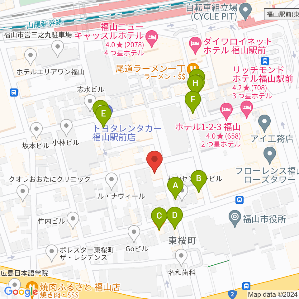 スガナミ楽器 福山本店周辺のファミレス・ファーストフード一覧地図