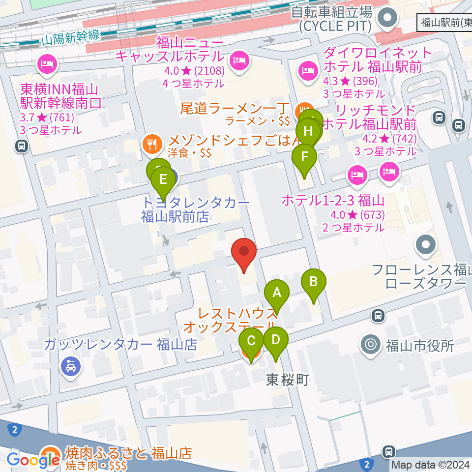 スガナミ楽器 福山本店周辺のファミレス・ファーストフード一覧地図