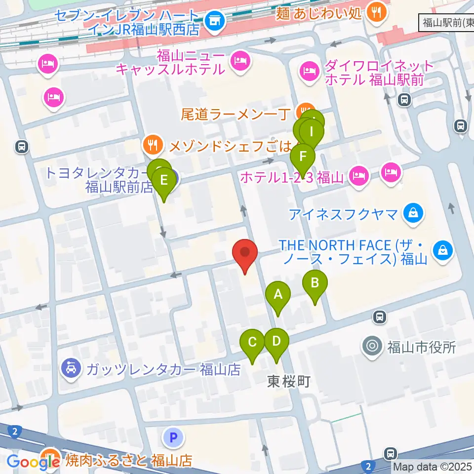 スガナミ楽器 福山本店周辺のファミレス・ファーストフード一覧地図
