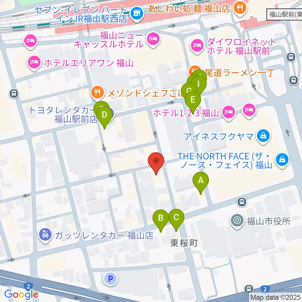 スガナミ楽器 福山本店周辺のファミレス・ファーストフード一覧地図