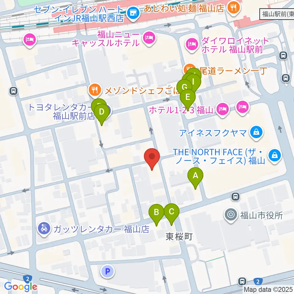 スガナミ楽器 福山本店周辺のファミレス・ファーストフード一覧地図