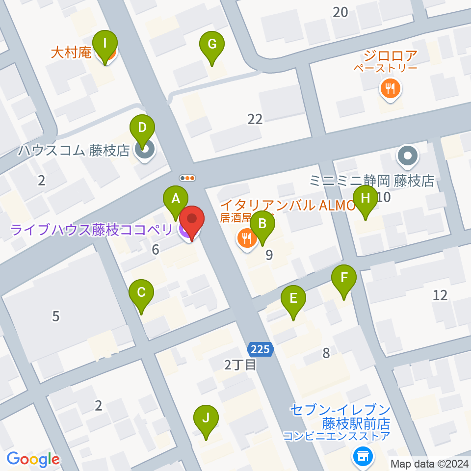 藤枝ココペリ周辺のファミレス・ファーストフード一覧地図