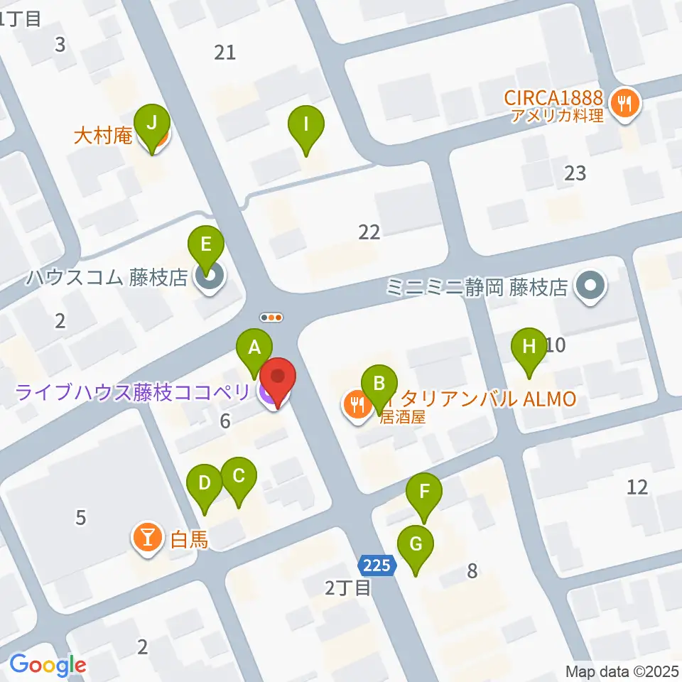 藤枝ココペリ周辺のファミレス・ファーストフード一覧地図