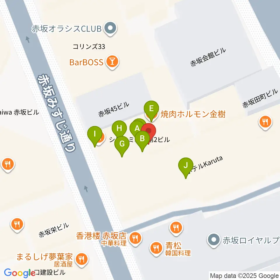 赤坂カンティーナ周辺のファミレス・ファーストフード一覧地図