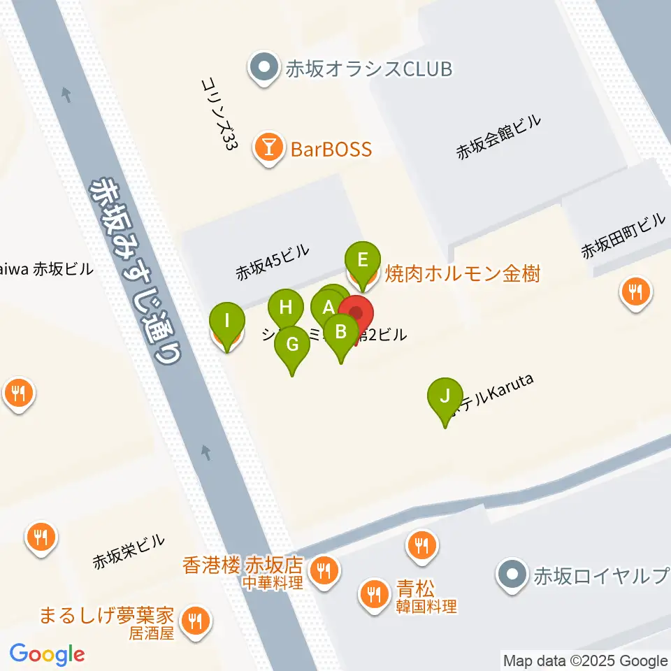 赤坂カンティーナ周辺のファミレス・ファーストフード一覧地図