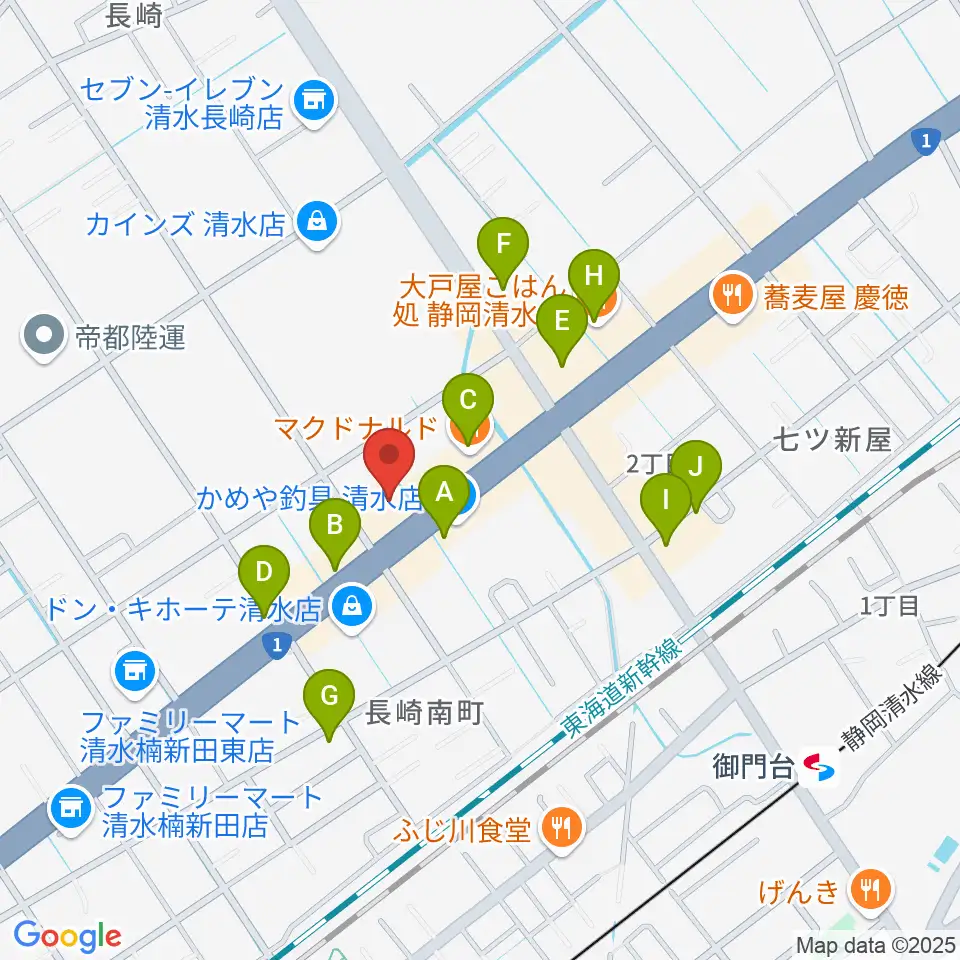 音楽天国 静岡草薙店周辺のファミレス・ファーストフード一覧地図