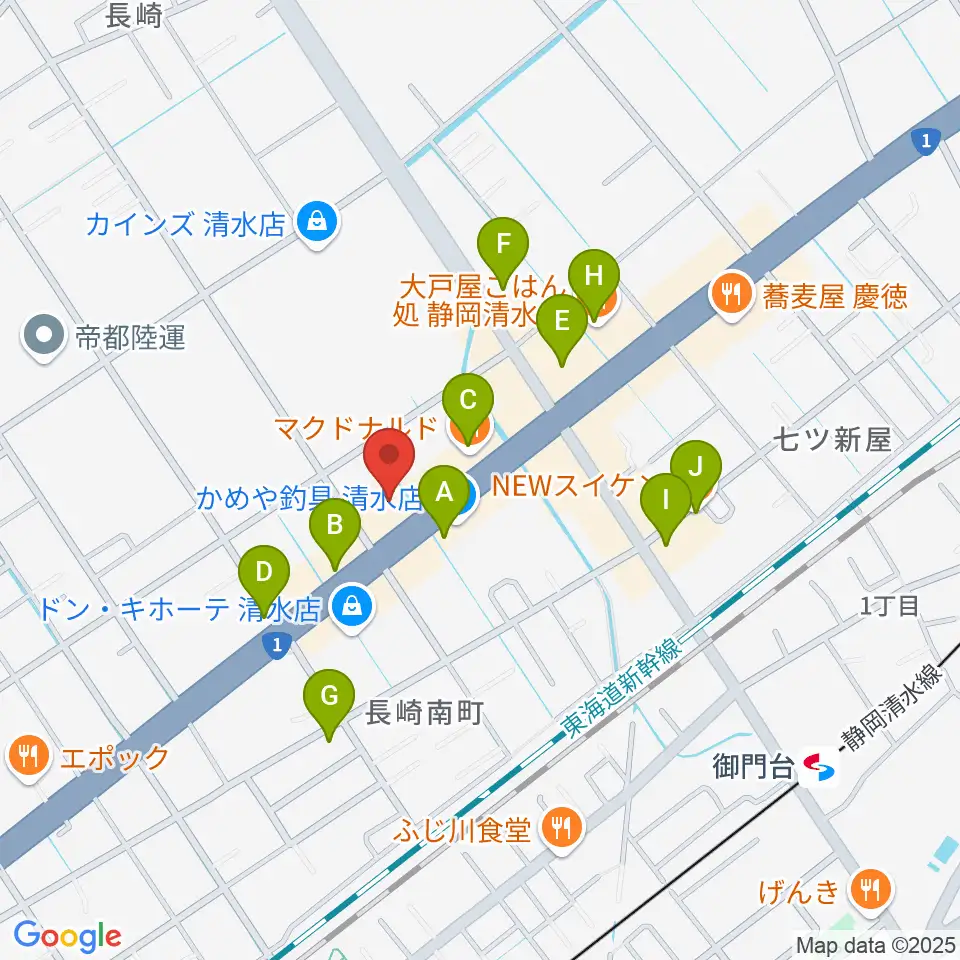 音楽天国 静岡草薙店周辺のファミレス・ファーストフード一覧地図