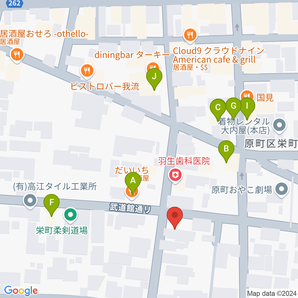 オアシス楽器店 原町店周辺のファミレス・ファーストフード一覧地図