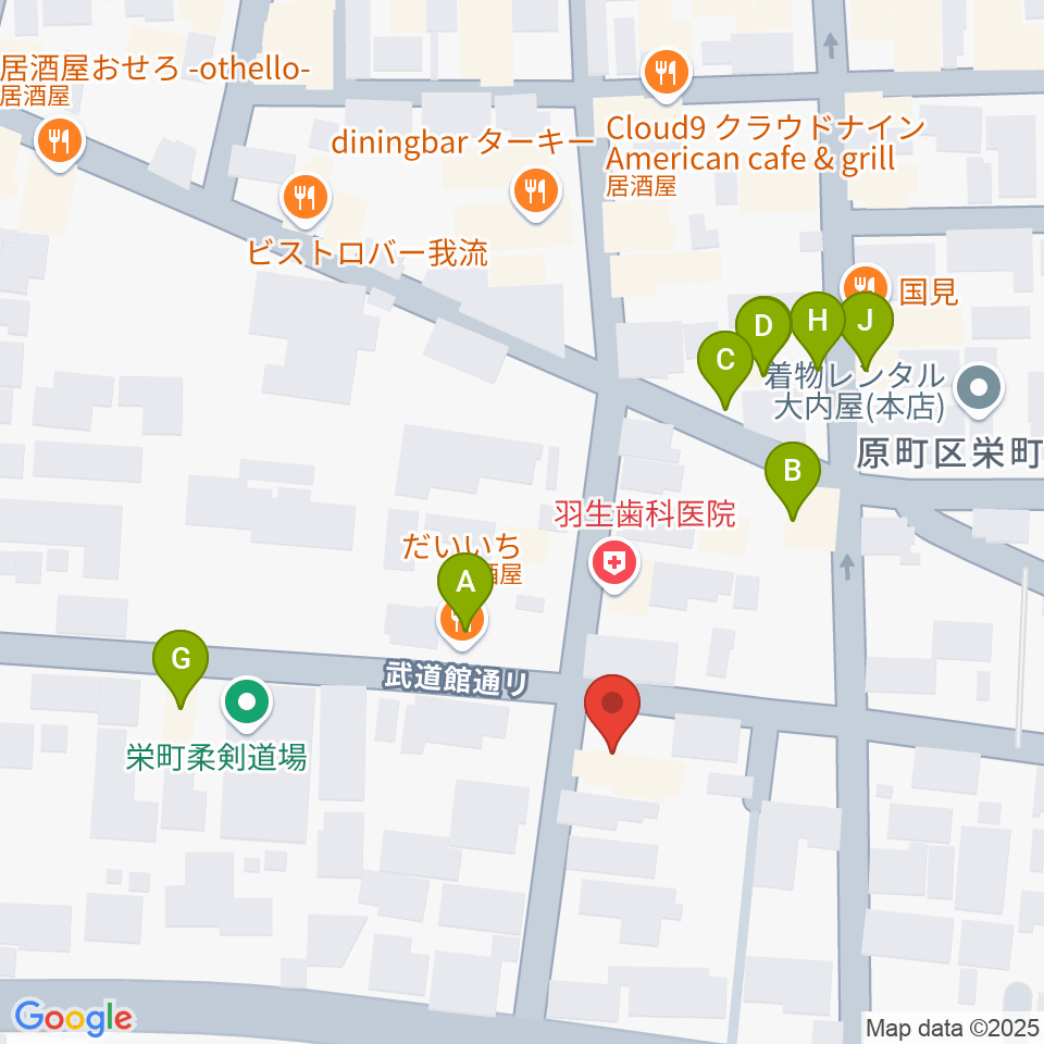 オアシス楽器店 原町店周辺のファミレス・ファーストフード一覧地図