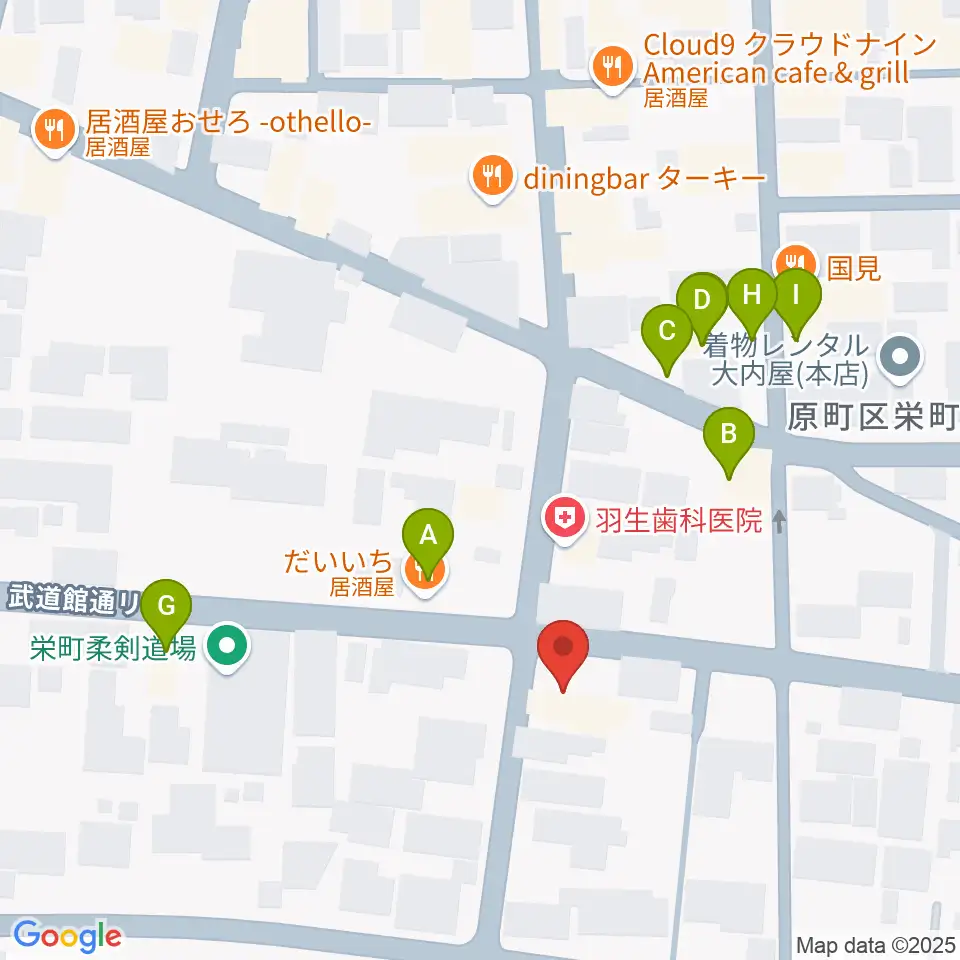 オアシス楽器店 原町店周辺のファミレス・ファーストフード一覧地図
