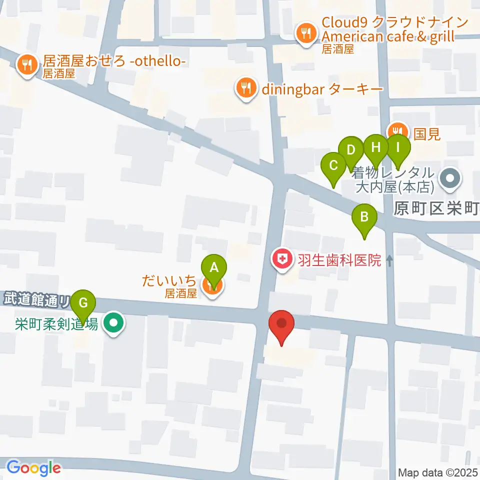 オアシス楽器店 原町店周辺のファミレス・ファーストフード一覧地図