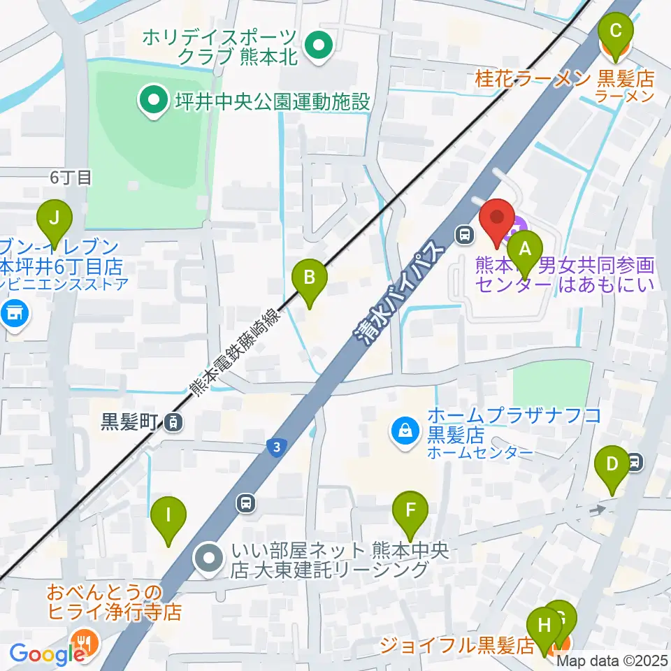 熊本市男女共同参画センターはあもにい周辺のファミレス・ファーストフード一覧地図
