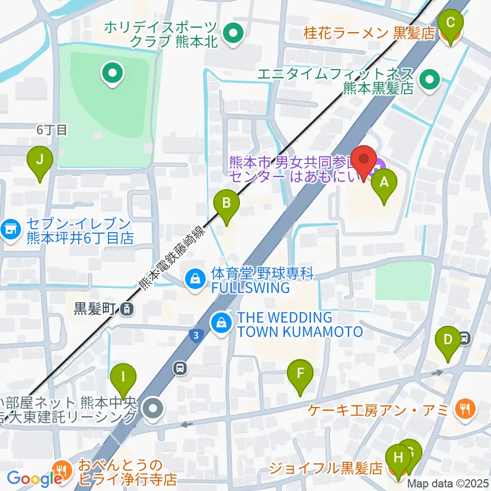 熊本市男女共同参画センターはあもにい周辺のファミレス・ファーストフード一覧地図