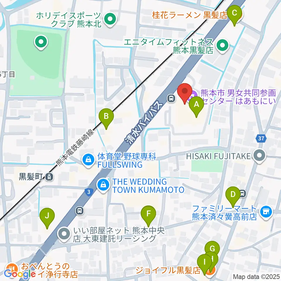 熊本市男女共同参画センターはあもにい周辺のファミレス・ファーストフード一覧地図