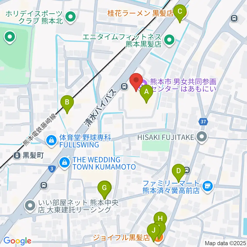 熊本市男女共同参画センターはあもにい周辺のファミレス・ファーストフード一覧地図