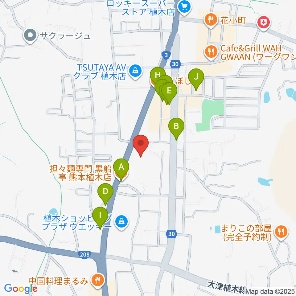 ピアノタウン熊本周辺のファミレス・ファーストフード一覧地図